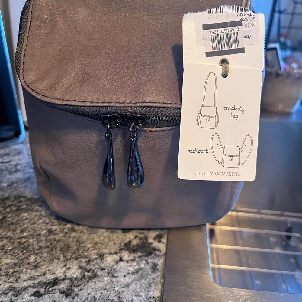 HOBO Stream Convertible Leather Backpack Titanium SO-82286 NWT